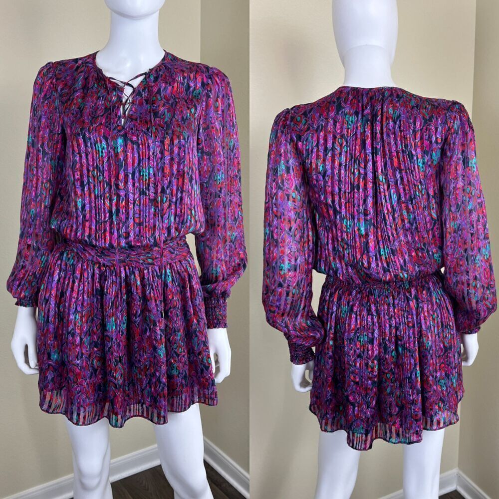 Ramy Brook Womens Size S Purple Gessie Silk Mini Dress Pullover Boho Psychedelic